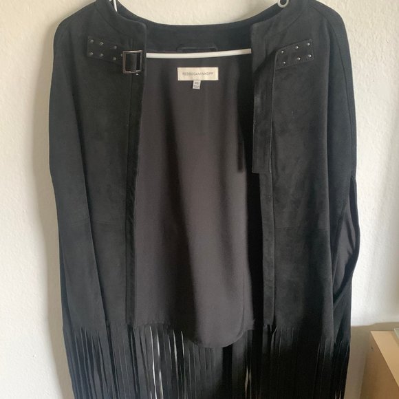 Rebecca Minkoff Fringed Suede Agave Cape in Black - Picture 3 of 5